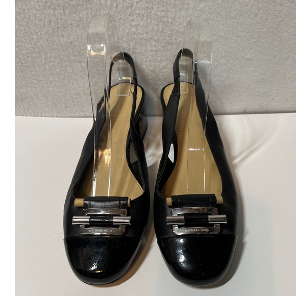 MICHAEL KORS Black Leather Slingback Block Heel Shoes Women Size 9.5M - Picture 3 of 14